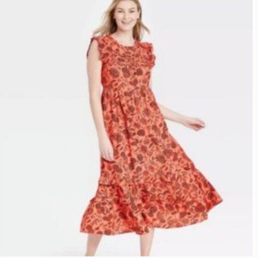 Universal Thread Vibrant Orange Floral Maxi Dress